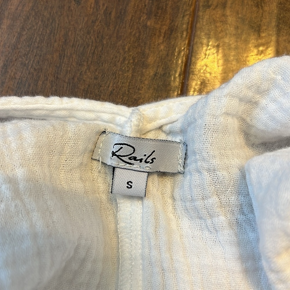 RAILS Parker Sleeveless White Cotton Romper Drawstring Waist Sz. S. - Picture 9 of 11